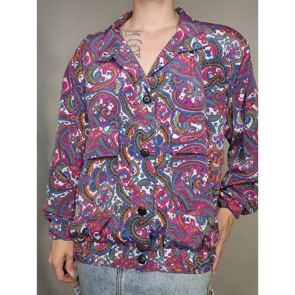 Vtg Funky 80s Colorful Paisley Psychedelic Button Up Jacket Windbreaker Sz Sm` - Picture 2 of 8